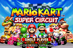 Mario Kart Super Circuit title screen for GameBoy Advance